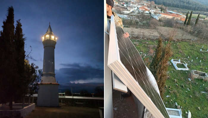 Yardımlı gençleri köy camisinin minaresini ışıklandırdı